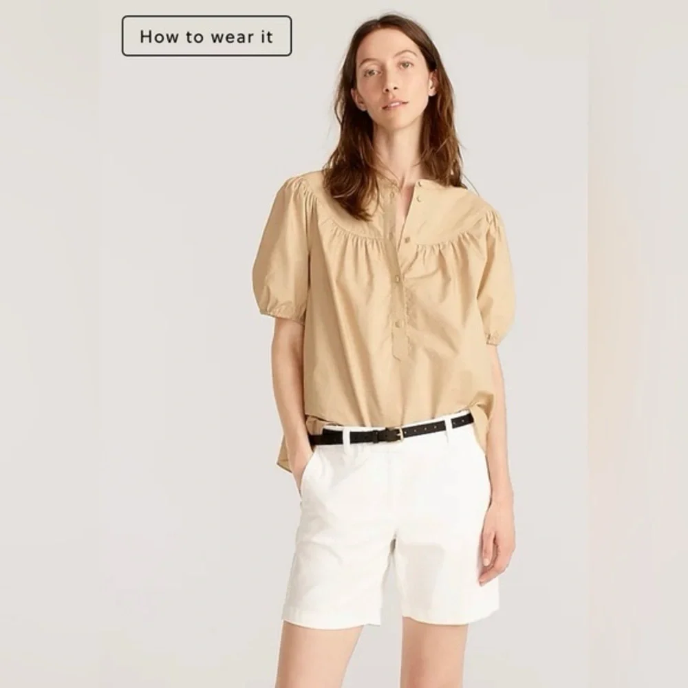 J. Crew Puff-sleeve cotton‎ poplin popover top